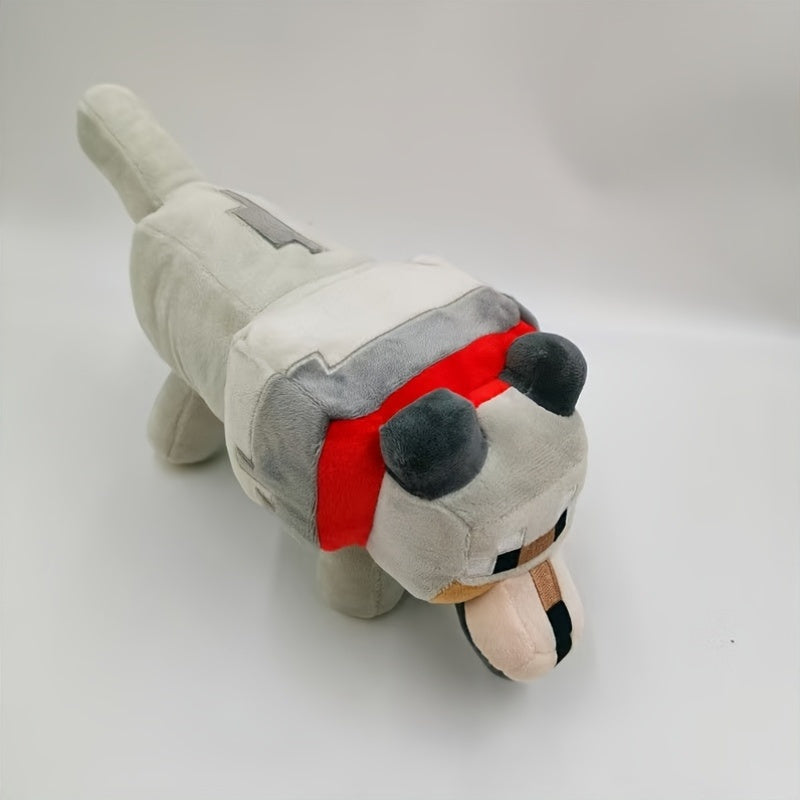 Gray Wolf Plush Toy with Red Bow Soft Stuffed Animal