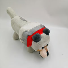Gray Wolf Plush Toy with Red Bow Soft Stuffed Animal