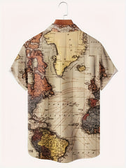 Map Print Men's Casual Short Sleeve Shirt - Summer Vacation Resort Top
