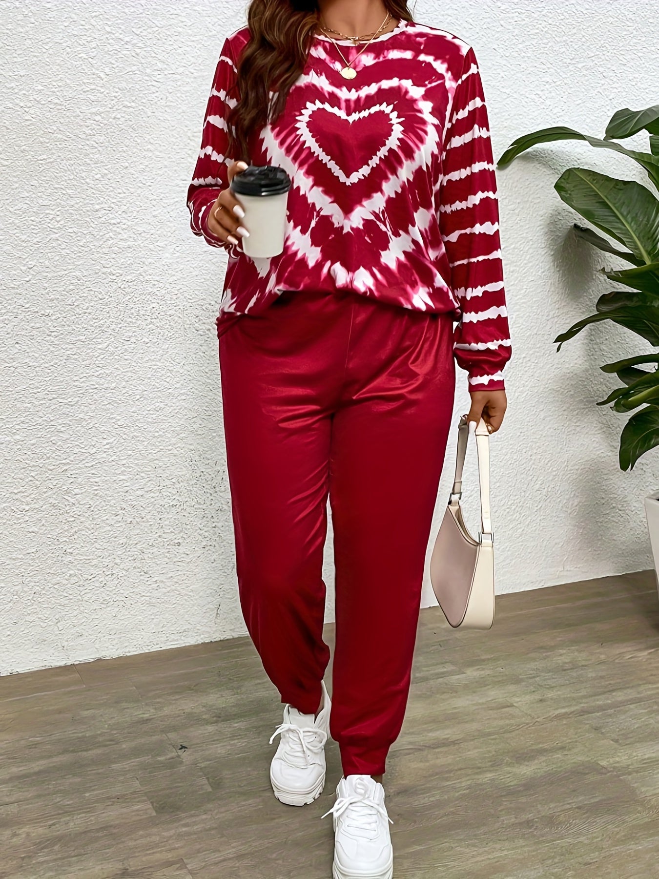 Tie Dye Heart Print Top & Joggers Set