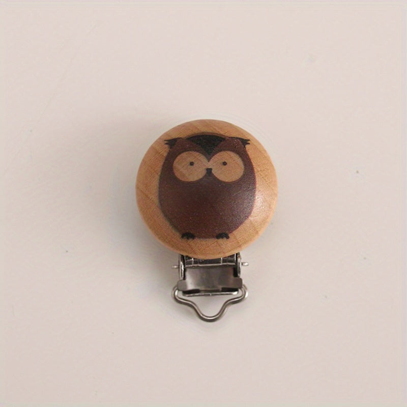 Animal Printed Wooden Pacifier Clip for Babies
