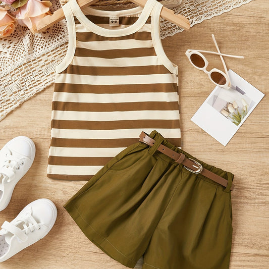 3pc Toddler Girls Striped Tank Top & Shorts Set Kids Summer Clothes