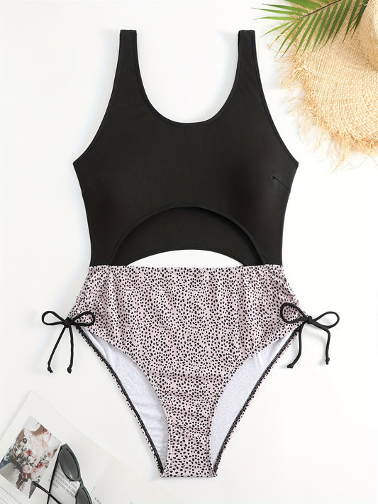  Polka Dot Cut Out One Piece Swimsuit