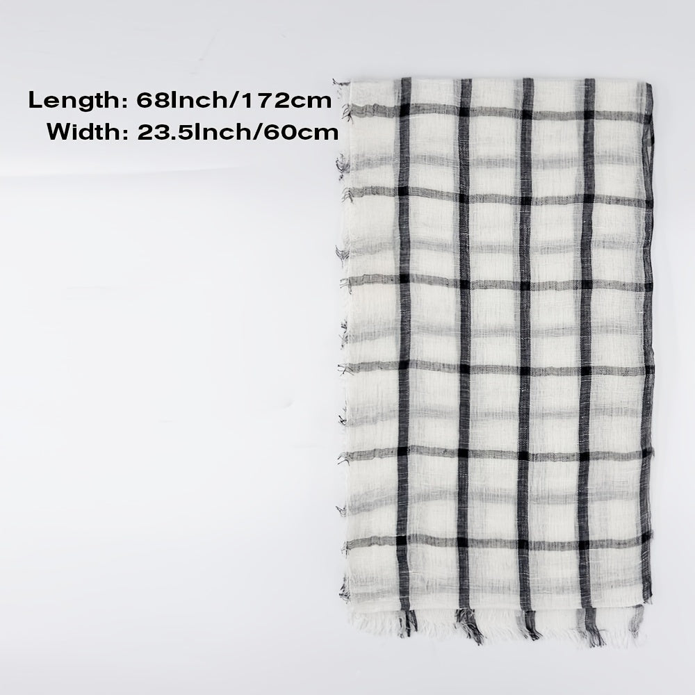 Plaid Linen Tassel Scarf Outdoor Sunscreen Head Wrap