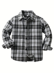 Boys Plaid Cardigan Shirts Long Sleeve Button Down Tops