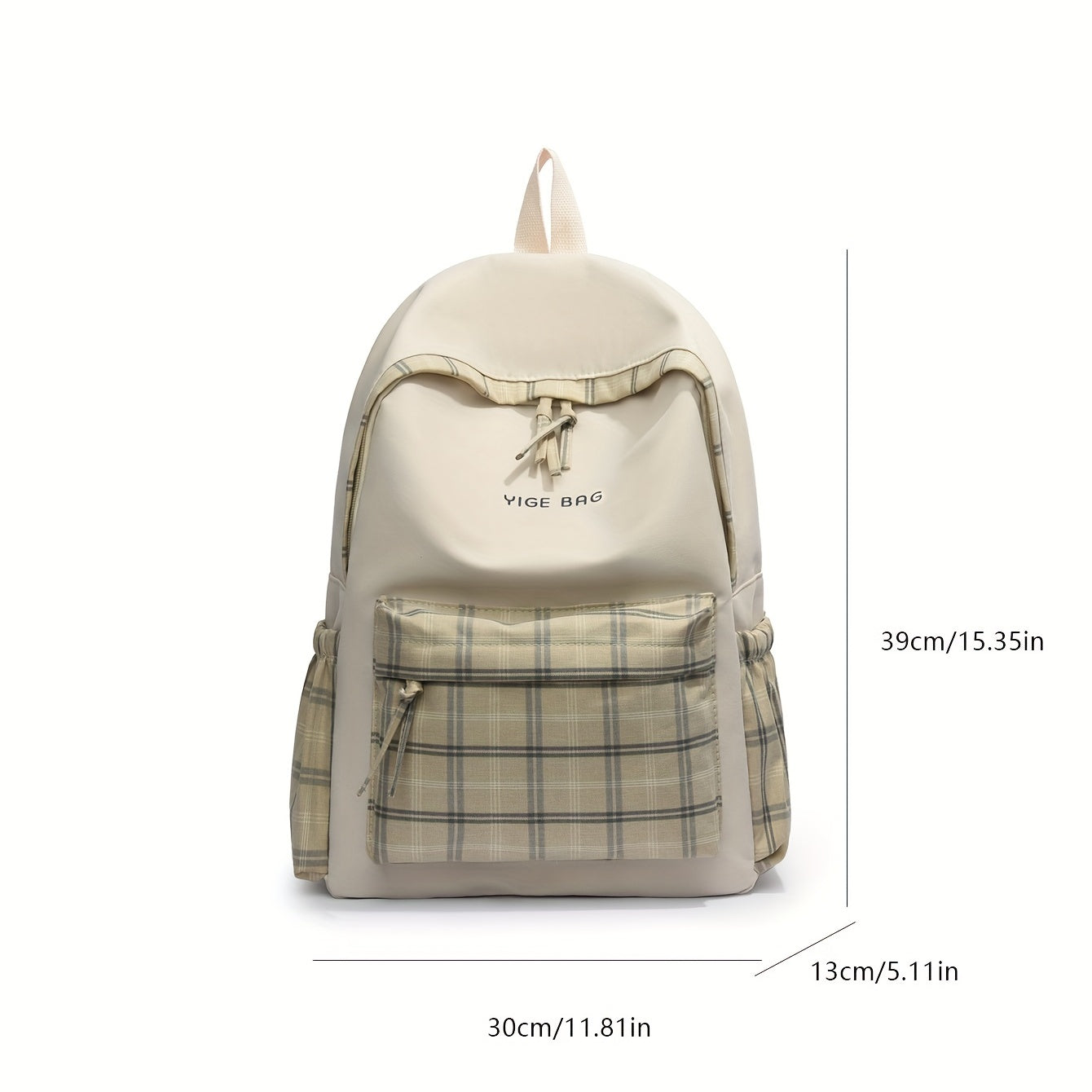 Khaki Plaid Pattern Backpack College Large Capacity School Bag
