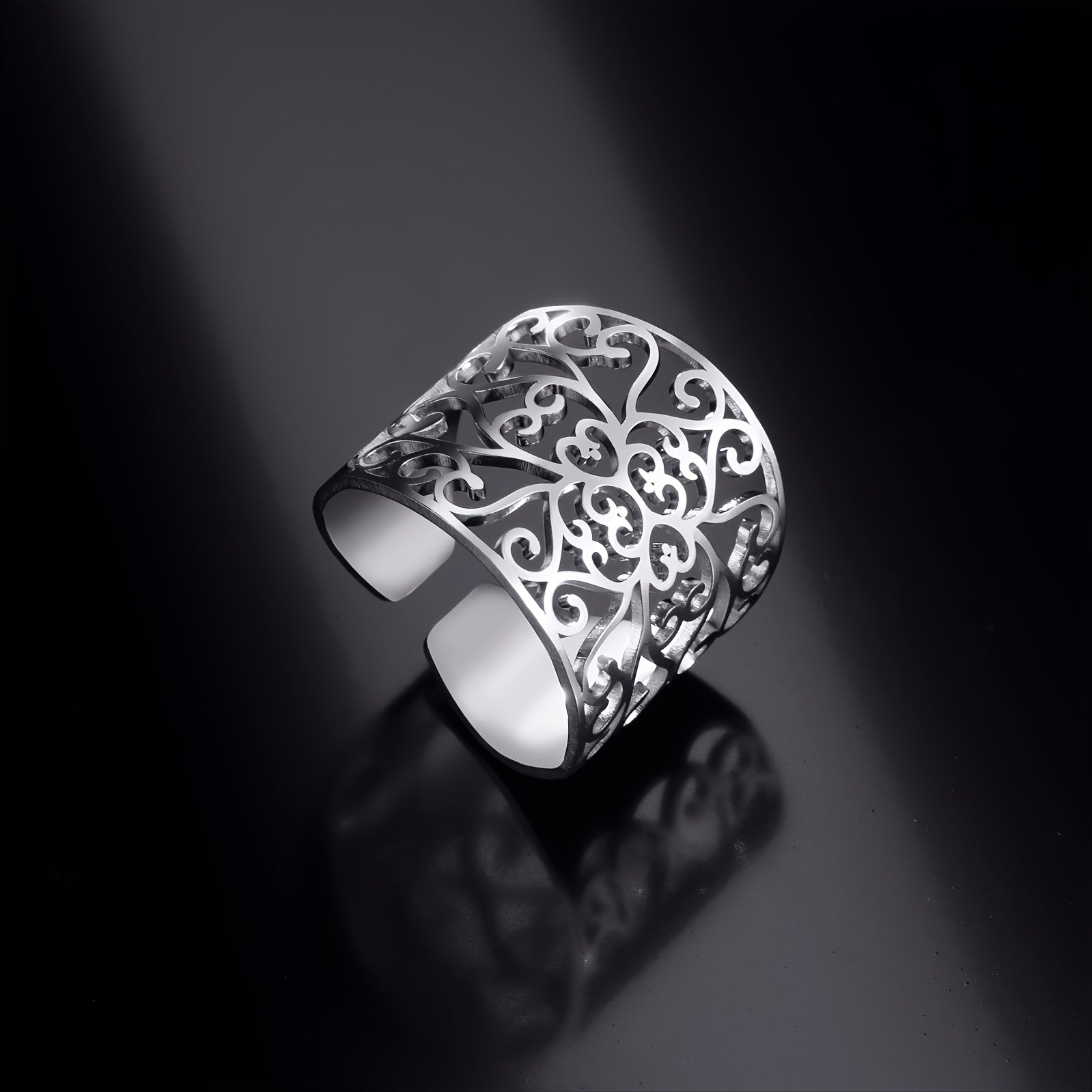 Cooltime Retro Hollow Square Rattan Pattern Stainless Steel Men's Ring