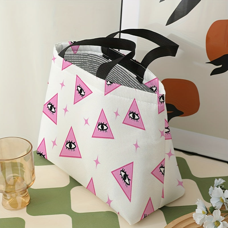 Pink Eyes Printed Lunch Bag Waterproof Insulated Portable Cooler Bag