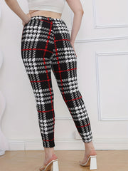  Plaid Print High Rise Skinny Trousers