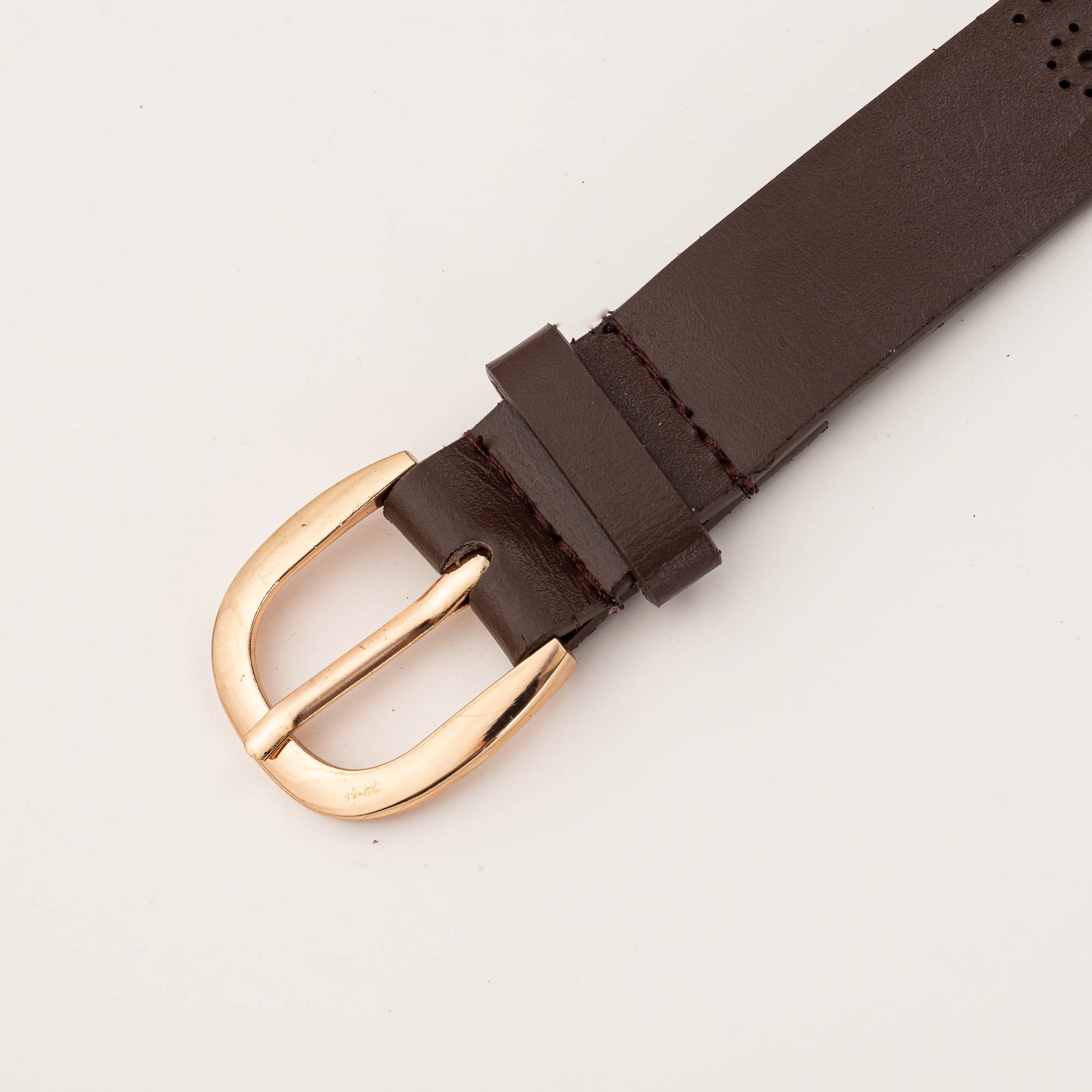 Brown Hollow Belt Women Metal Buckle Solid Brown Belt