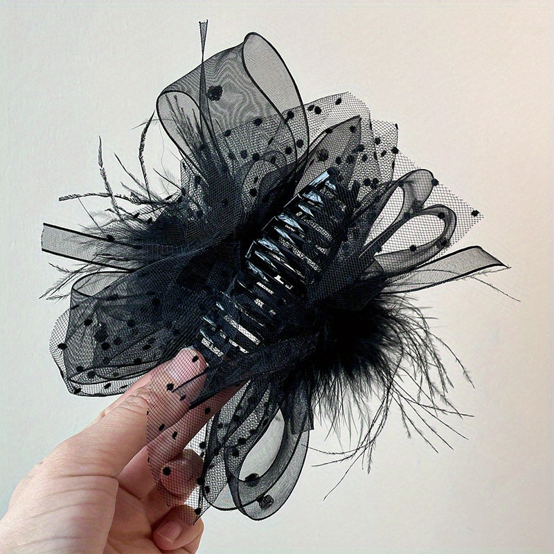 Ancient Style Ostrich Feather Hair Claw Large Hairpin