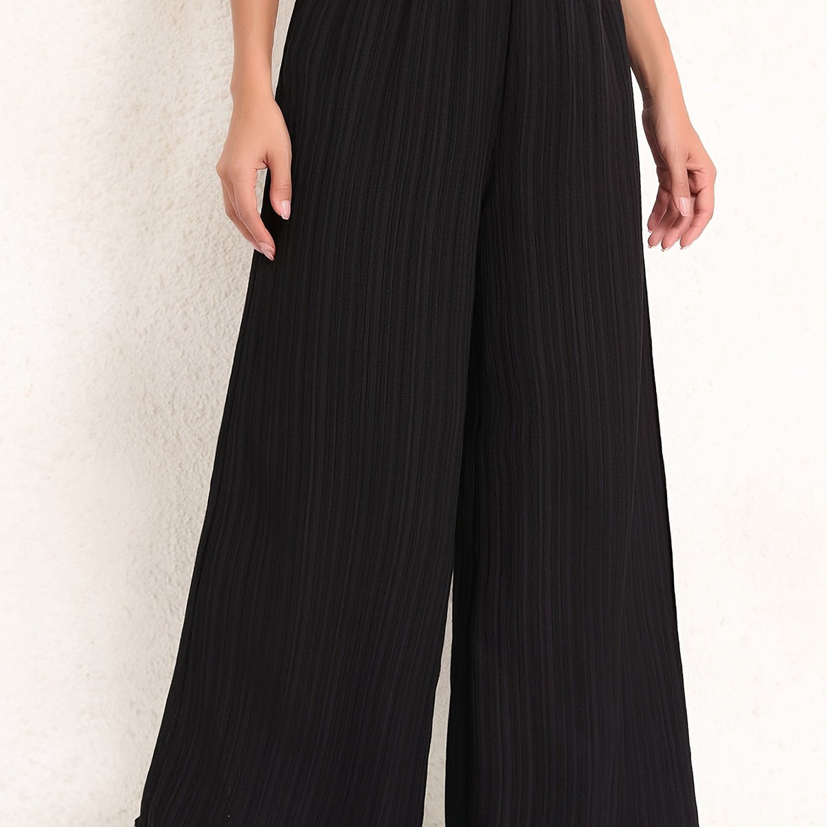  Wide Leg Trousers High Rise Solid Ribbed