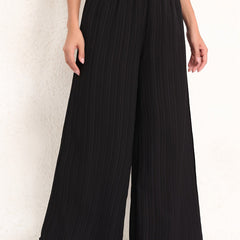  Wide Leg Trousers High Rise Solid Ribbed