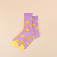 2 Pairs Cartoon Sun Print Socks Women's Stockings & Hosiery