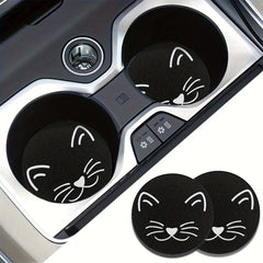 2pcs Cat Pattern Cup Holder Coaster Mats Car Interior Accessories