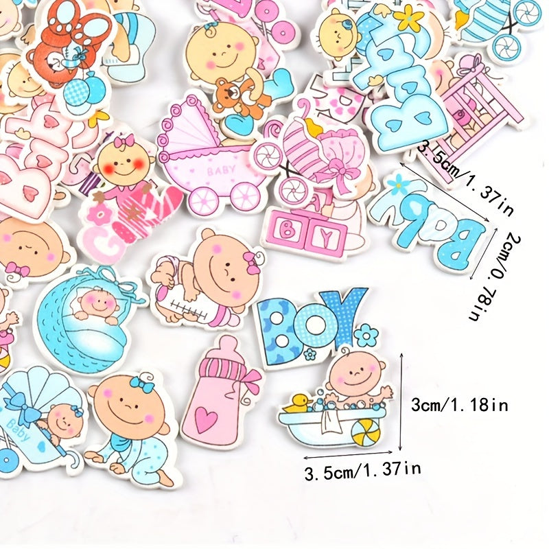 20pcs Pink Painted Print Pattern Wooden Chip DIY Cut Thin Decoration Accessories