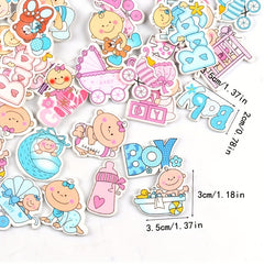 20pcs Pink Painted Print Pattern Wooden Chip DIY Cut Thin Decoration Accessories