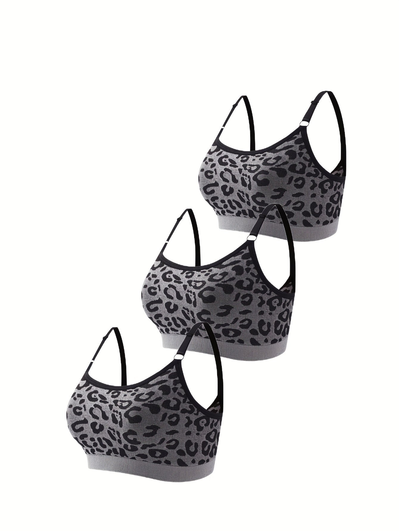3pcs Leopard Wireless Bralettes Comfy & Breathable Intimates Bra