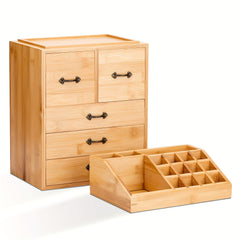 Bamboo Makeup Organizer with Drawers for Cosmetic Storage