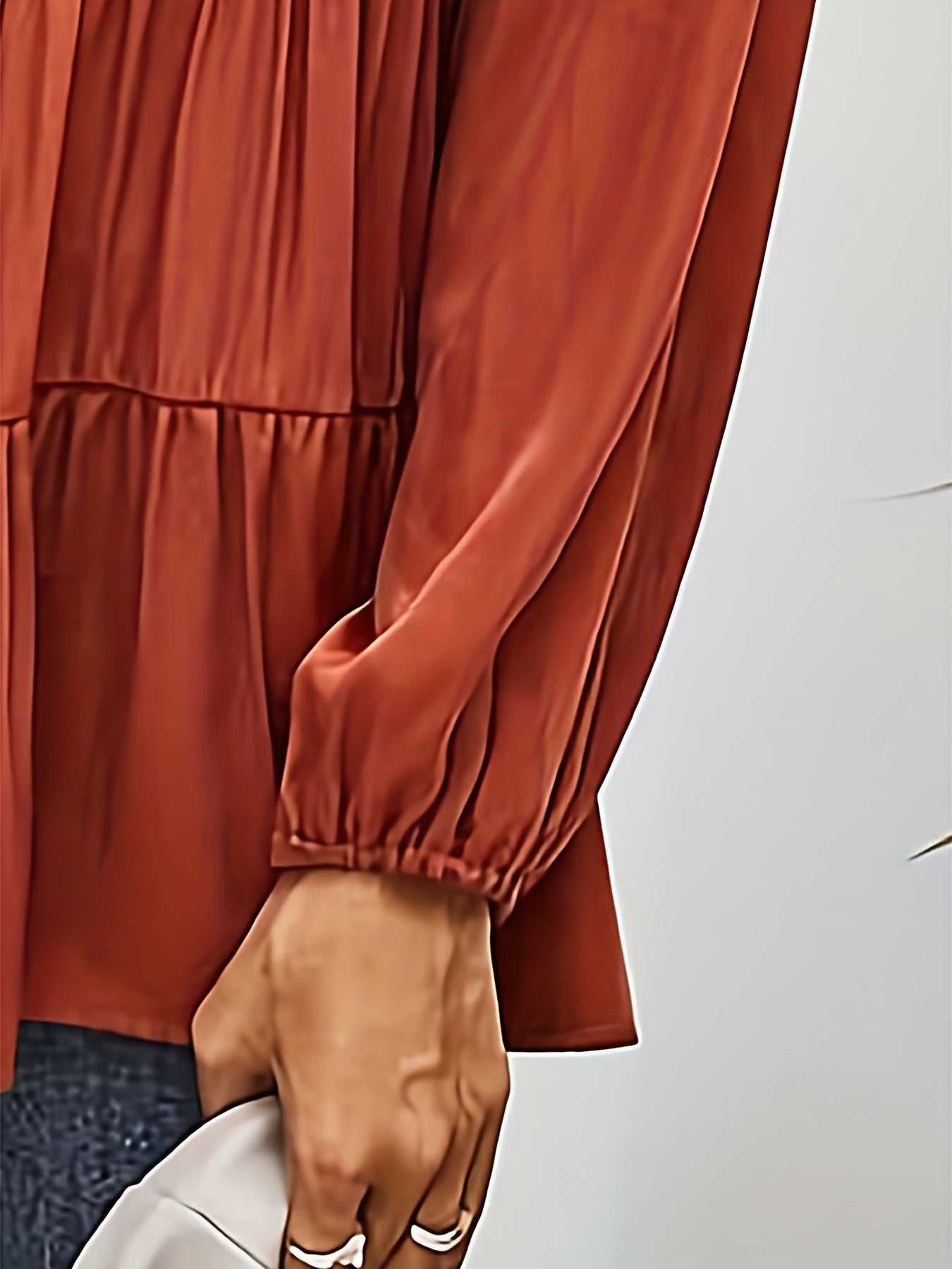  Solid Button Up Mock Neck Babydoll Top