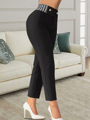 Colorblock Plaid Print High Rise Trousers