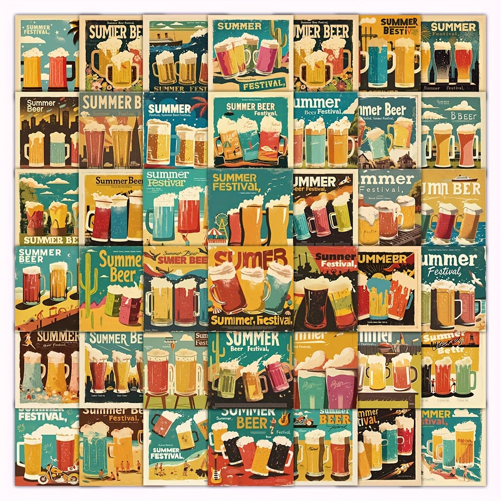 54pcs Summer Beer Sticker Pack Waterproof Vinyl Decals Assorted Colors Self Adhe