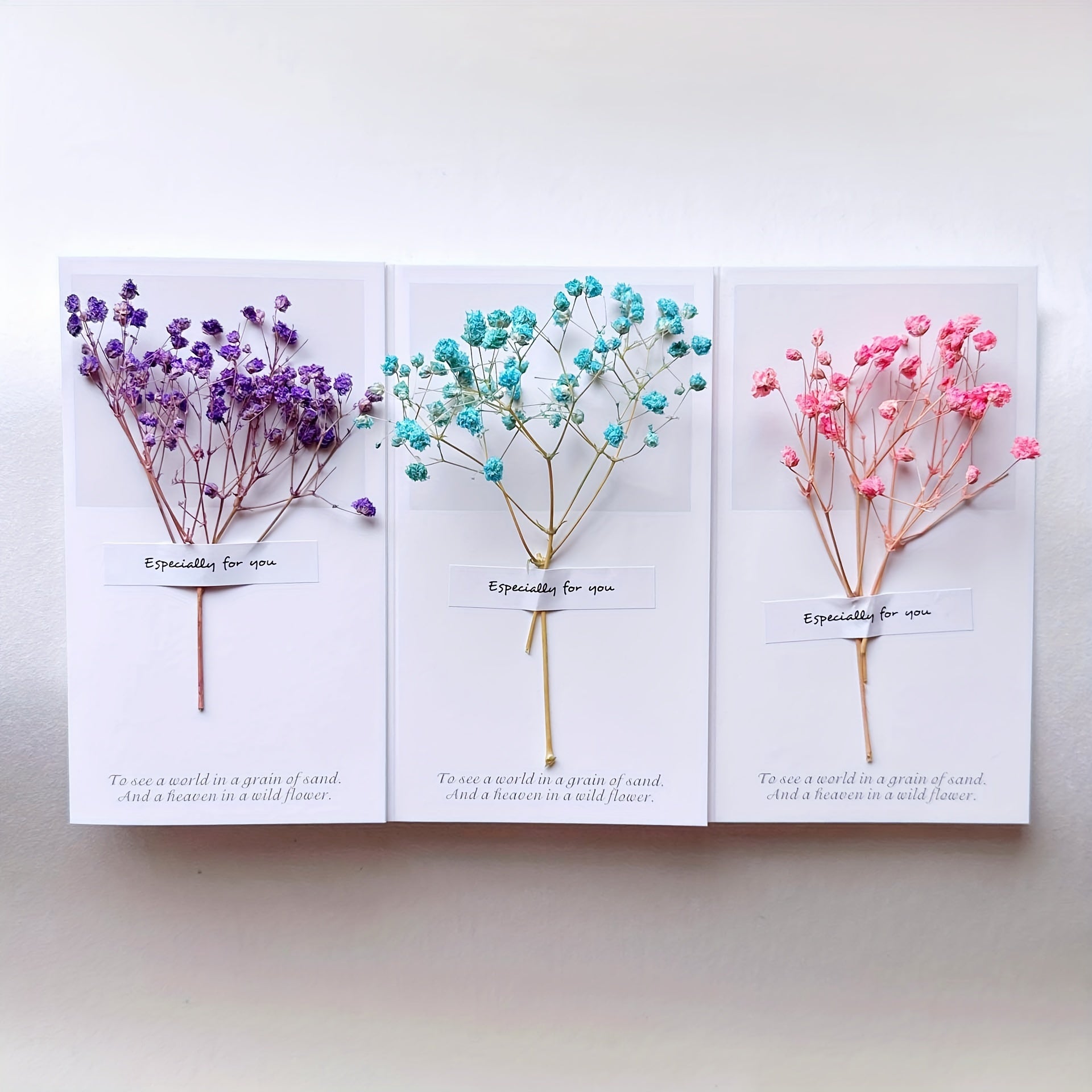 4pcs Gypsophila Dried Flower Cards for Birthday Thanksgiving Romantic Bouquet