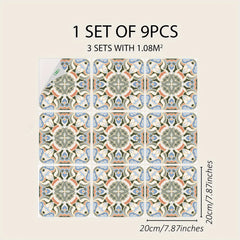 9pcs Mediterranean Print Matte Thickened Waterproof Decal