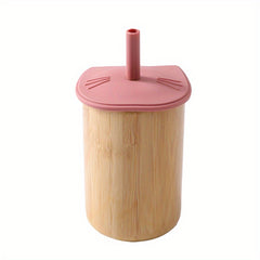 Cat Bamboo Wooden Cup With Silicone Lid - Baby Learning To Drink Cup