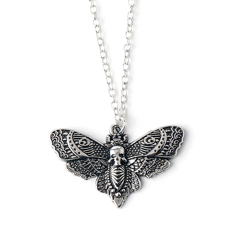 Skull Moth Pendant Necklace Punk Style Jewelry Men
