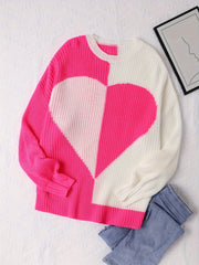  Colorblock Heart Long Sleeve Round Neck Jumper
