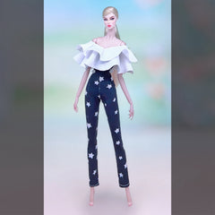1:6 Doll Clothing Set - Wide Leg Denim Pants and Top