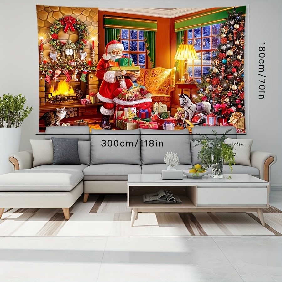 Peach Skin Velvet Christmas Tapestry Wall Hanging Cloth Santa Claus Decoration