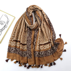 Vintage Plaid Tassel Scarf Shawl Mid Length Wrap 89x180cm