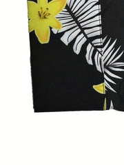 Plus Floral & Leaf Print Button Up Long Sleeve Blouse