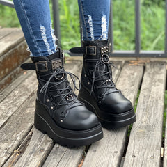 Punk Style Studded Lace Up Ankle Boots
