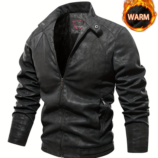 Men's Soft Shell PU Leather Jacket Windproof Waterproof