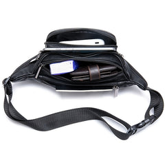 Men's Leather Fanny Pack Top Layer Cowhide Shoulder Bag for Sports Running