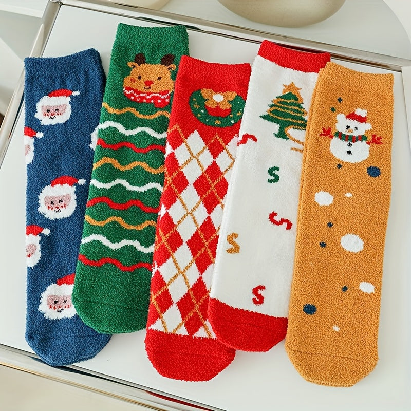5 Pairs Christmas Print Socks for Women