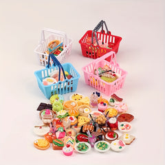 Plastic Shopping Basket with Food Models Playset