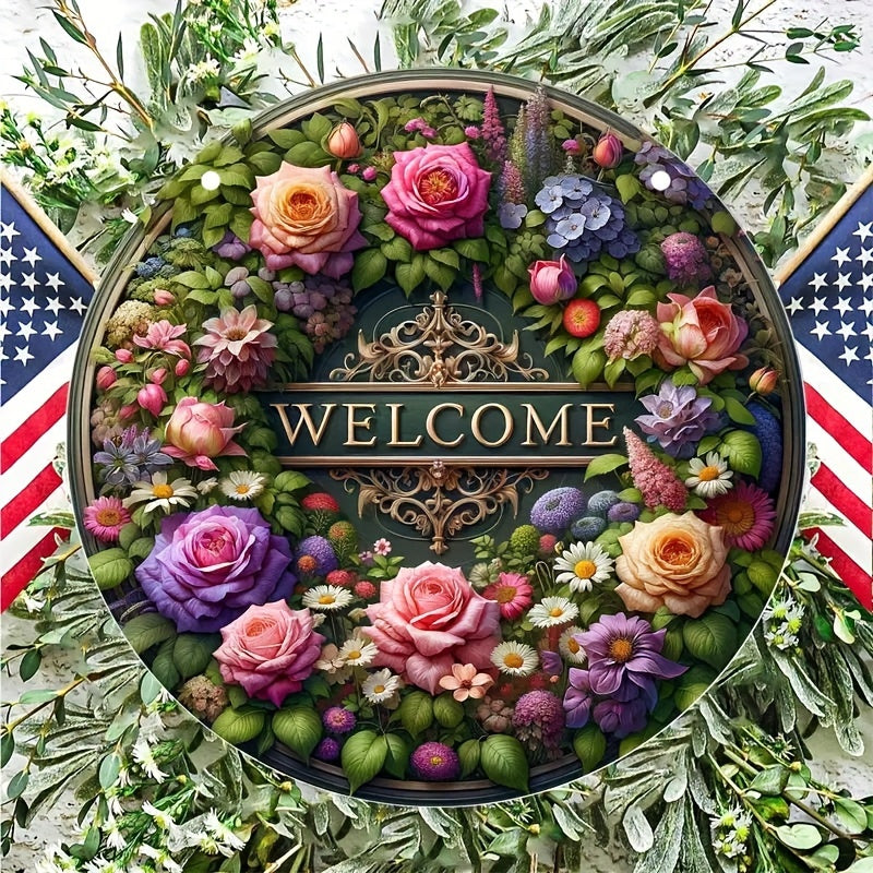 Flower Welcome Sign Wooden Home Decoration 8inx8in