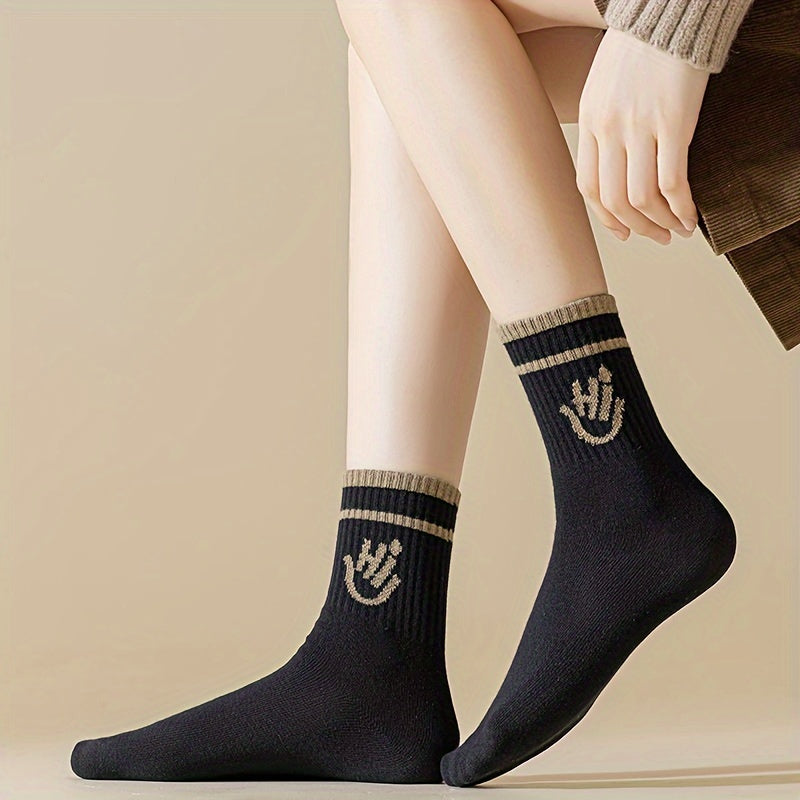 5 Pairs Letter Print Socks for Women - Comfy & Breathable Mid Tube Stockings