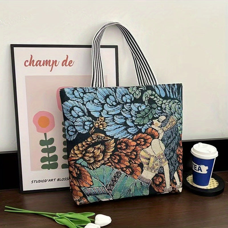Ethnic Style Canvas Tote Bag Vintage Embroidery Large Shoulder Bag