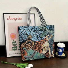 Ethnic Style Canvas Tote Bag Vintage Embroidery Large Shoulder Bag