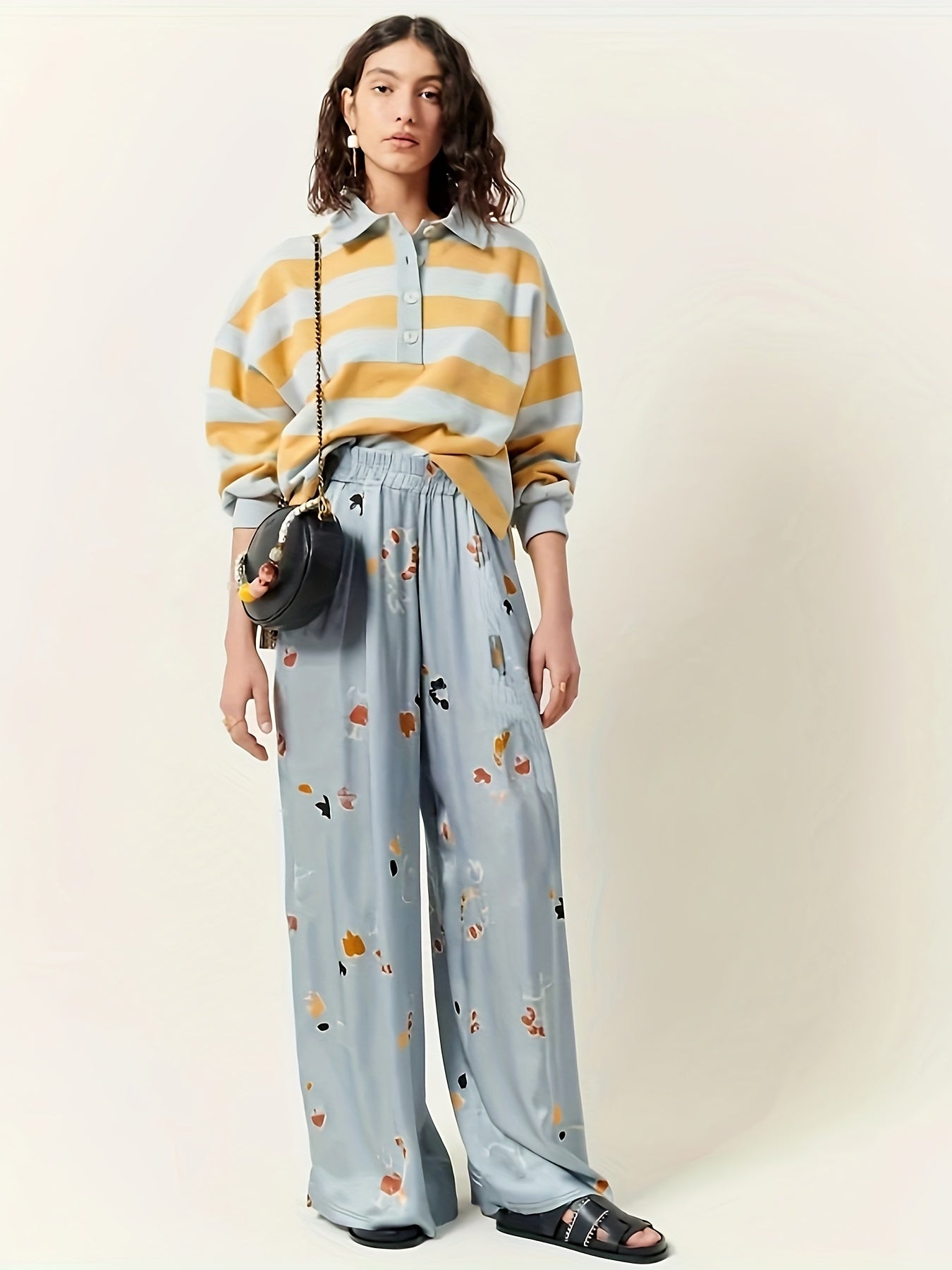 Women's Plus Floral Print Wide Leg Trousers