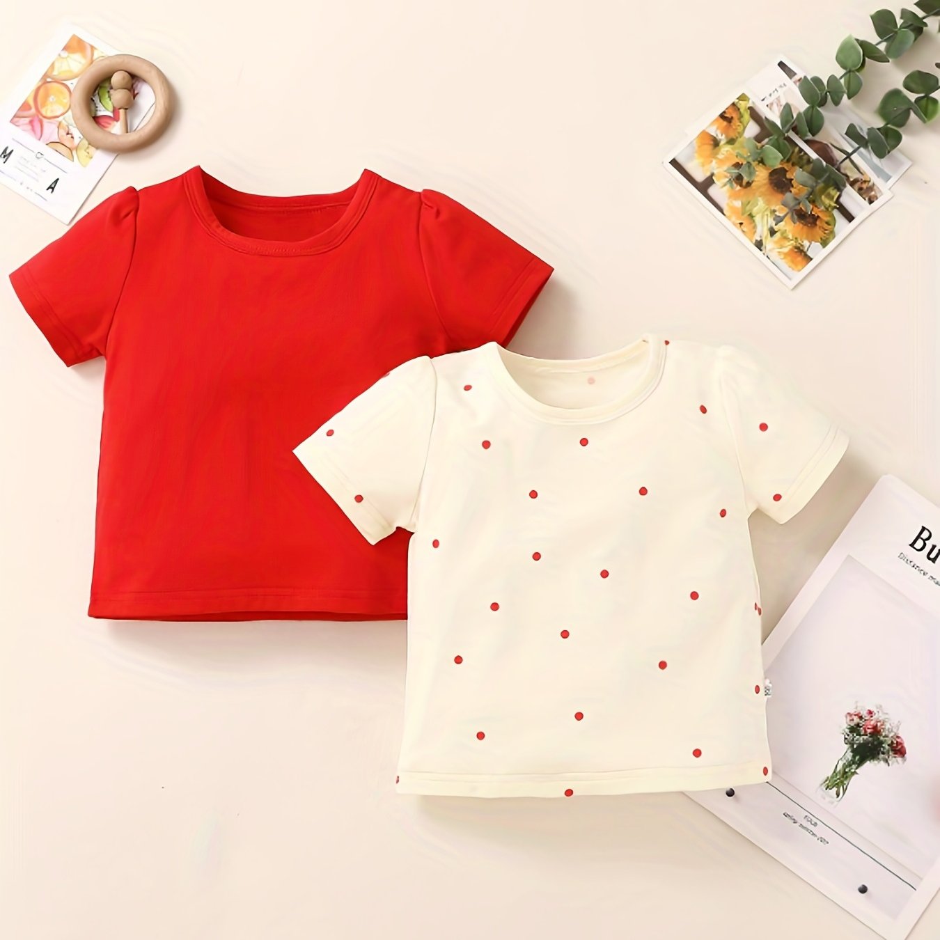 Baby Girls Casual T shirt 2pcs Set Solid Dotted Print Tees Of Colors