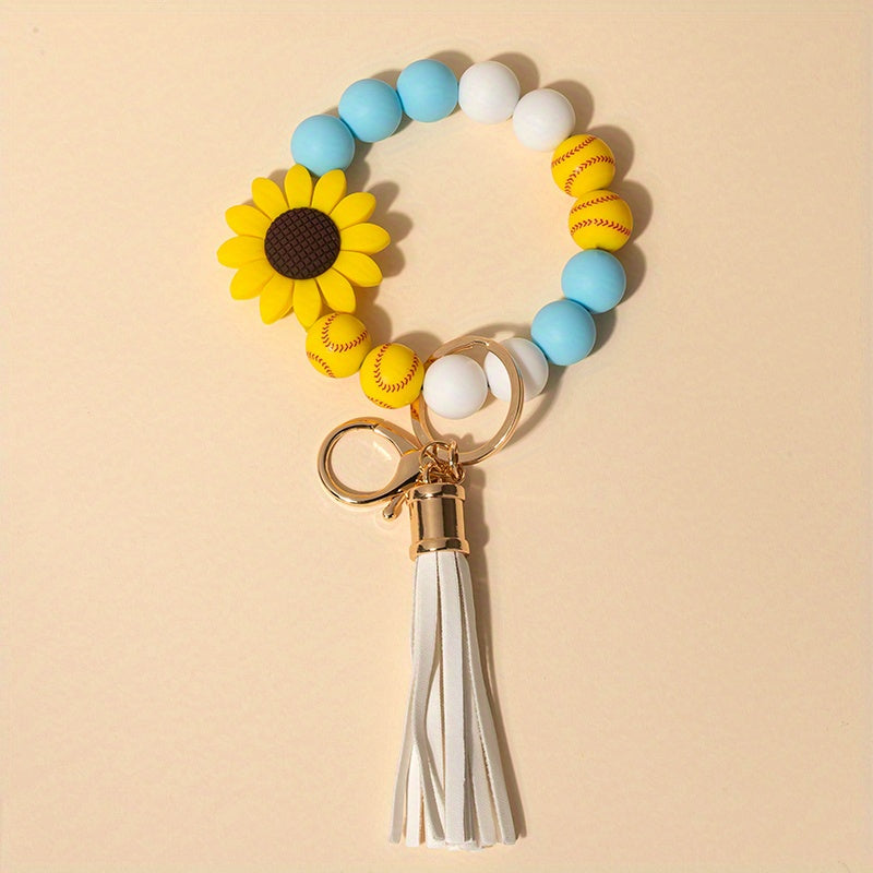 Sun Flower Silicone Bead Keychain Tassel Pendant