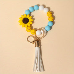 Sun Flower Silicone Bead Keychain Tassel Pendant