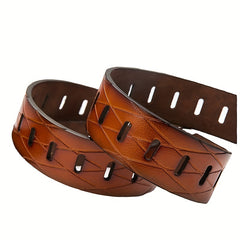 Plaid Leather Belt for Men Pin Buckle Casual Business