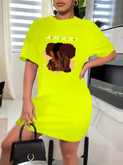 Women's Plus Cartoon Print Short Sleeve High Stretch Dress